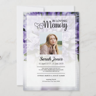 Paarse Flower Bouquet Funeral Announcement Kaart