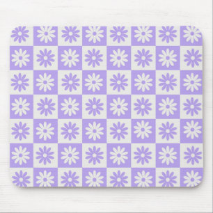 Paarse Flower Checkerboard Modern Retro Geruit Muismat
