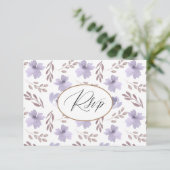  Paarse Flower Pattern Wedding RSVP Kaartje (Staand voorkant)