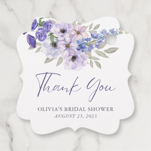 Paarse Flower Script Vrijgezellenfeest dank u Bedankjes Labels (Achterkant)