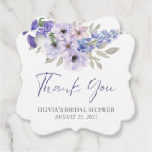 Paarse Flower Script Vrijgezellenfeest dank u Bedankjes Labels (Voorkant)