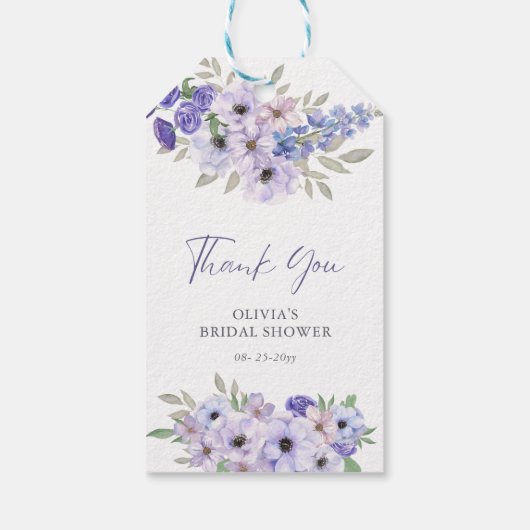 Paarse Flower Script Vrijgezellenfeest dank u Cadeaulabel (Achterkant)