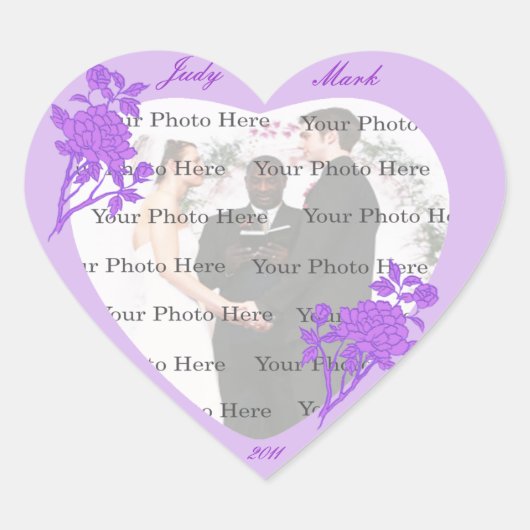 Paarse Flower Wedding Heart Stickers (Voorkant)