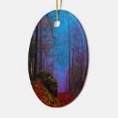 Paarse fog in het herfst geslepen bos keramisch ornament (Links)