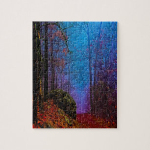 Paarse fog in het herfst geslepen bos legpuzzel