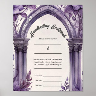 Paarse Foliage Floral Arch Handfasting Certificaat Poster