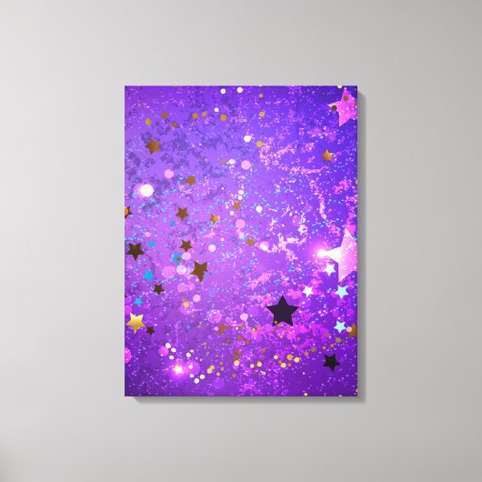 Paarse folie achtergrond met sterren canvas afdruk (Voorkant)