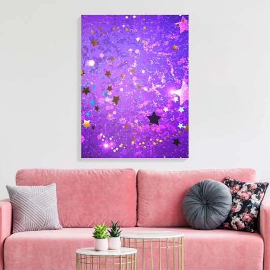 Paarse folie achtergrond met sterren canvas afdruk (Insitu (Woonkamer))
