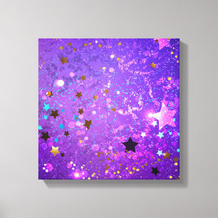 Paarse folie achtergrond met sterren canvas afdruk