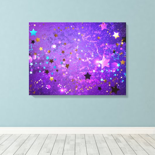 Paarse folie achtergrond met sterren canvas afdruk (Insitu (Houten vloer))