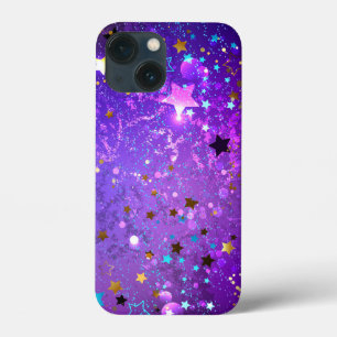 Paarse folie achtergrond met sterren iPhone 13 mini hoesje