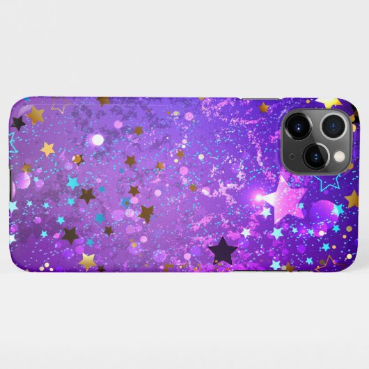 Paarse folie achtergrond met sterren iPhone hoesje (Achterkant horizontaal)