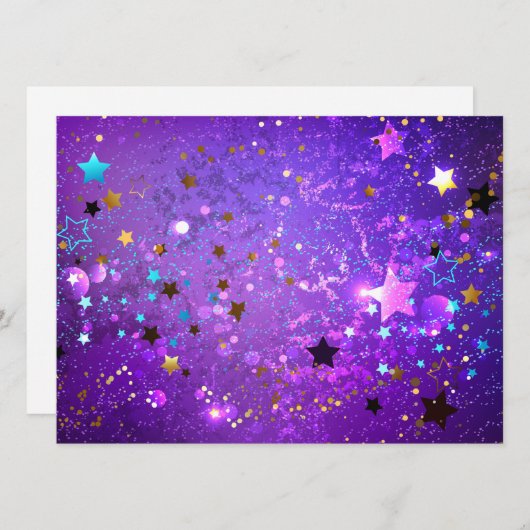 Paarse folie achtergrond met sterren kaart (Voorkant / Achterkant)