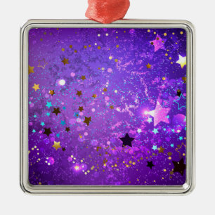 Paarse folie achtergrond met sterren metalen ornament