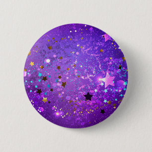 Paarse folie achtergrond met sterren ronde button 5,7 cm