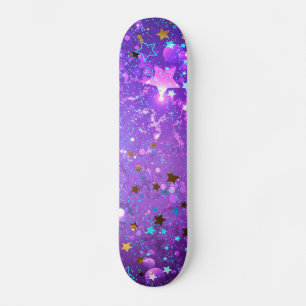 Paarse folie achtergrond met sterren skateboard