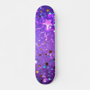 Paarse folie achtergrond met sterren skateboard