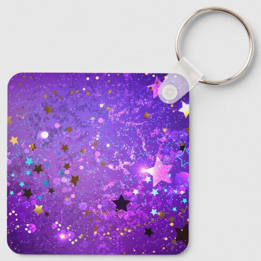 Paarse folie achtergrond met sterren sleutelhanger (Achterkant)