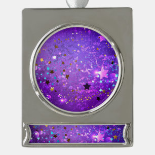 Paarse folie achtergrond met sterren verzilverd banner ornament