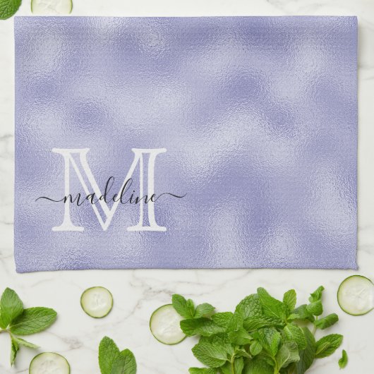 Paarse Folie monogram modern script Theedoek (Gevouwen)