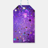 Paarse folieachtergrond met sterren cadeaulabel (Achterkant)
