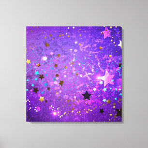 Paarse folieachtergrond met sterren canvas afdruk
