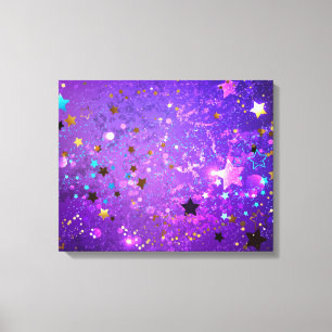 Paarse folieachtergrond met sterren canvas afdruk