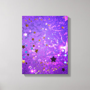 Paarse folieachtergrond met sterren canvas afdruk