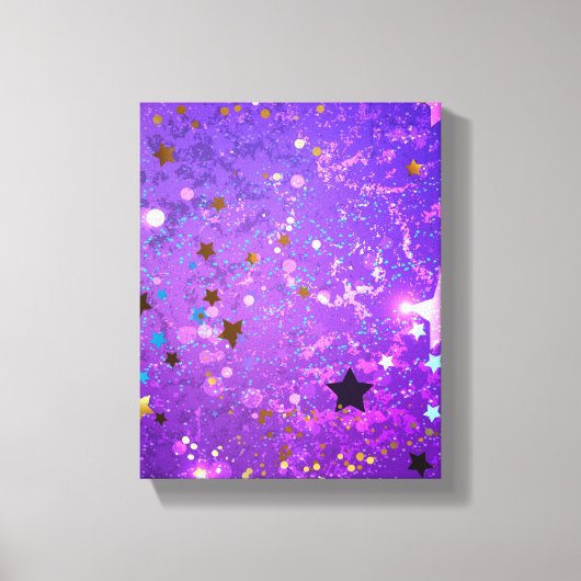Paarse folieachtergrond met sterren canvas afdruk (Voorkant)
