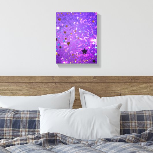 Paarse folieachtergrond met sterren canvas afdruk (Insitu (Slaapkamer))