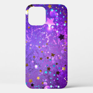 Paarse folieachtergrond met sterren iPhone 12 pro hoesje