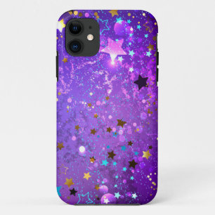 Paarse folieachtergrond met sterren iPhone 11 hoesje
