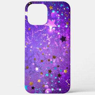 Paarse folieachtergrond met sterren iPhone 12 pro max hoesje