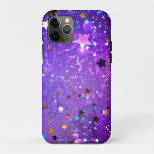Paarse folieachtergrond met sterren iPhone 11 pro hoesje