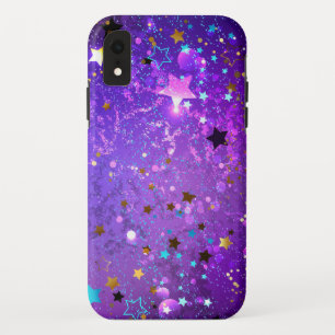 Paarse folieachtergrond met sterren iPhone XR hoesje