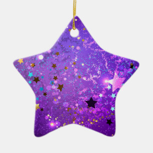 Paarse folieachtergrond met sterren keramisch ornament