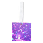 Paarse folieachtergrond met sterren kubus ornament (Voorkant)