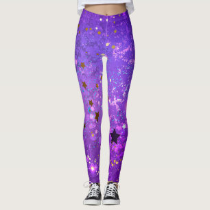 Paarse folieachtergrond met sterren leggings