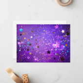Paarse folieachtergrond met sterren notitiekaartje (Voorkant / Achterkant in situ)