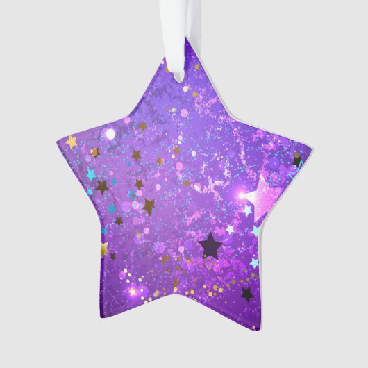 Paarse folieachtergrond met sterren ornament (voorkant)