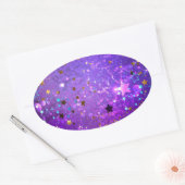 Paarse folieachtergrond met sterren ovale sticker (Envelop)