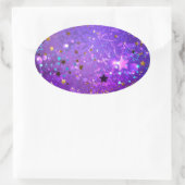 Paarse folieachtergrond met sterren ovale sticker (Tas)