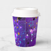 Paarse folieachtergrond met sterren papieren bekers (Rechts)
