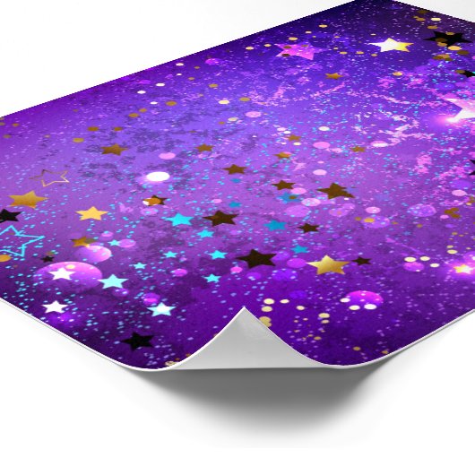 Paarse folieachtergrond met sterren poster (Hoek)