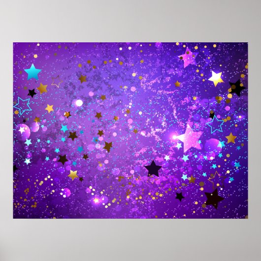 Paarse folieachtergrond met sterren poster (Voorkant)