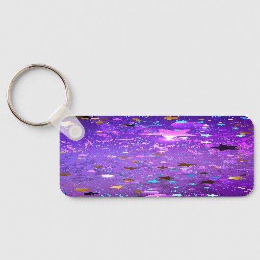 Paarse folieachtergrond met sterren sleutelhanger (Achterkant)