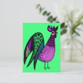 Paarse Folk Art Rooster Briefkaart (Staand voorkant)
