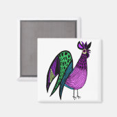 Paarse Folk Art Rooster Magneet (Voorkant / Achterkant)