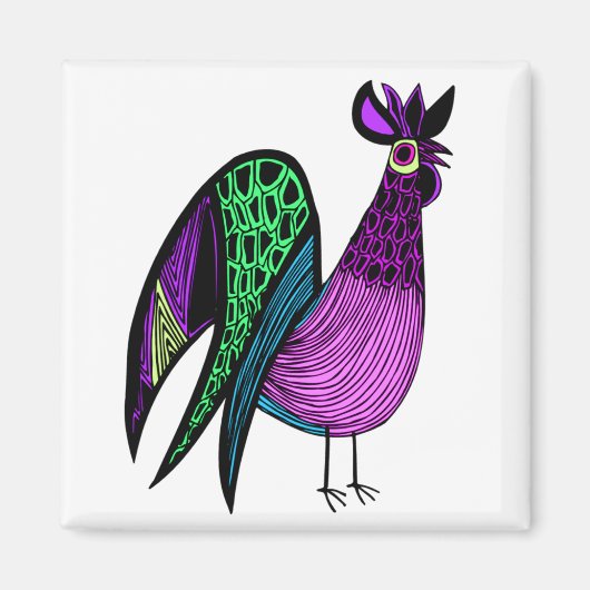 Paarse Folk Art Rooster Magneet (Voorkant)
