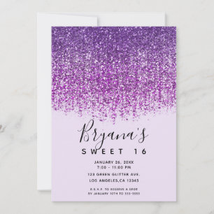 Paarse Fonkelende Glitter Sweet 16 Verjaardagsfees Kaart